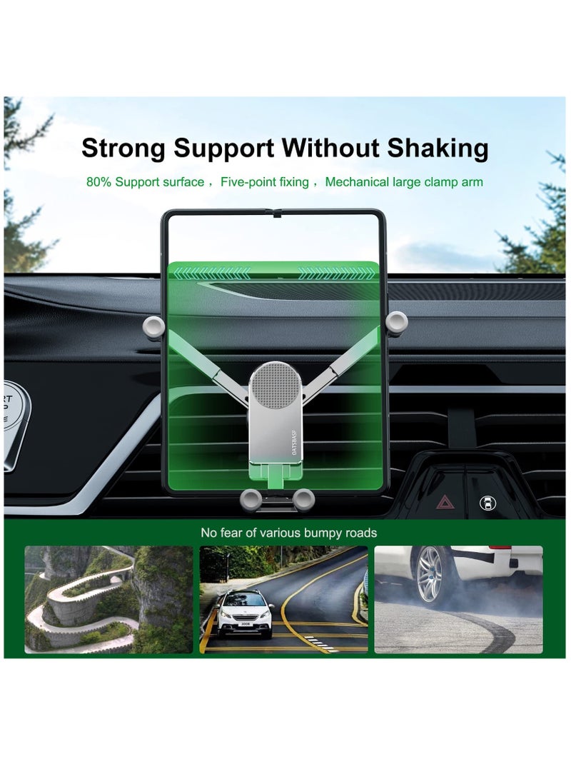 Car Phone Holder, Aluminum Z Fold 3 Car Mount Vent Holder, Universal Gravity Cell Phone Holder for Samsung Galaxy Z Fold 3 / Z Fold 2 / S21 / S20 Mobile Devices Under 8 inch (Silver) - Image 2